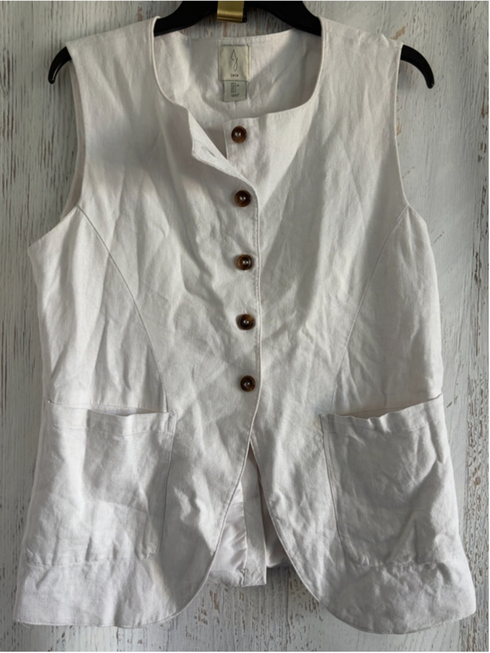 Women's Joie Beige Linen Blend Button-Front Vest Size L